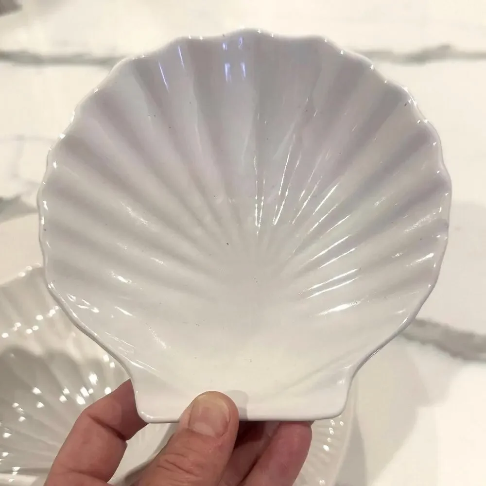 Vintage White Ceramic Seashell Serving Bundle - 3-Piece Platter & Shell Bowls